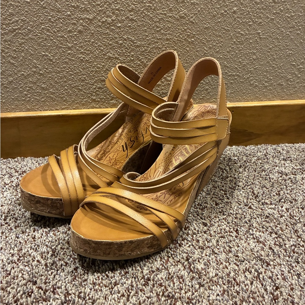 Blowfish Tan Strappy Cork Wedge Sandals